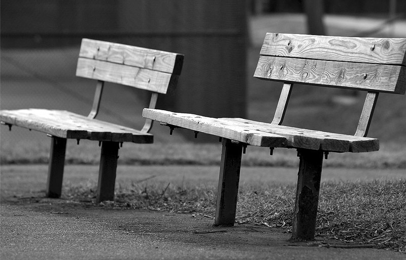 Park benches in black and white