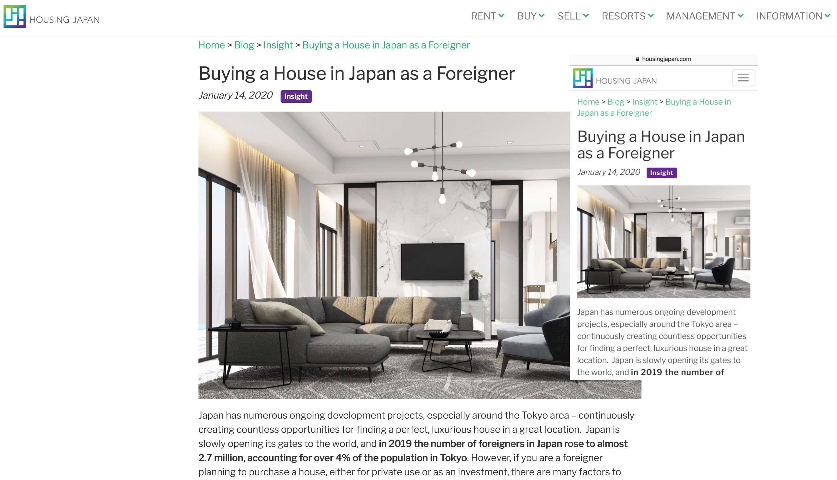 Advanced blog content created under SEO Japan project for Housing Japan